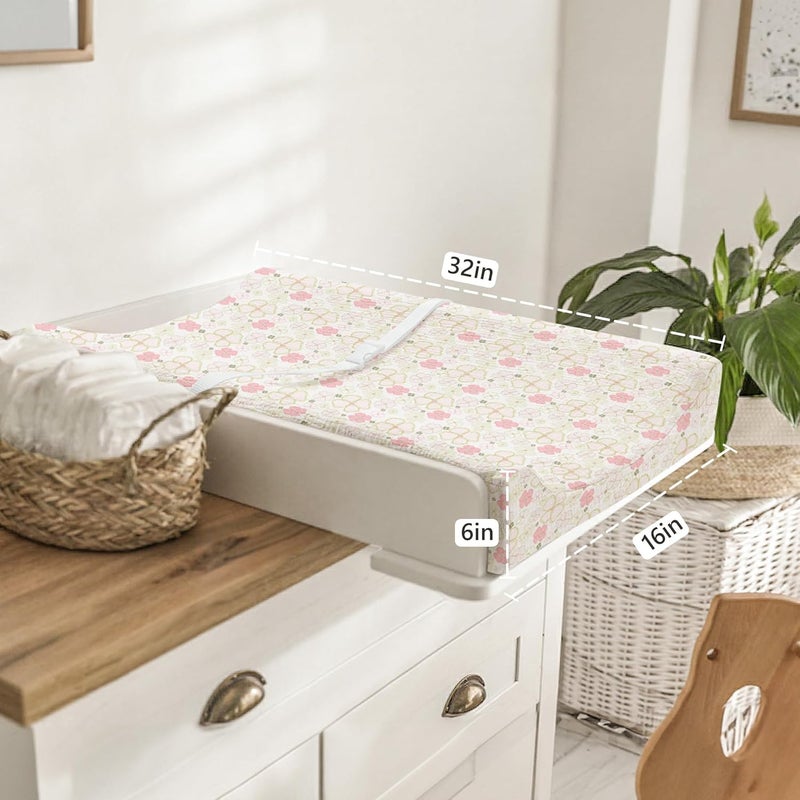 Bearmoss Changing Pad Cover, 2 Pack Muslin [100% Cotton] Diaper Changing Table Covers, 32'' x 16'' Soft Breathable Changing Pad Sheets for Unisex Baby Girls and Boys with Strap Holes (Pinkfloral) - Image 5